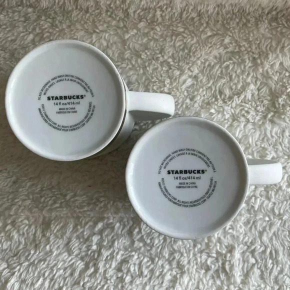 Two Starbucks Coffee/Tea Mugs 2012 Retired Matte White & Gold - 14 Oz - Picture 7 of 8